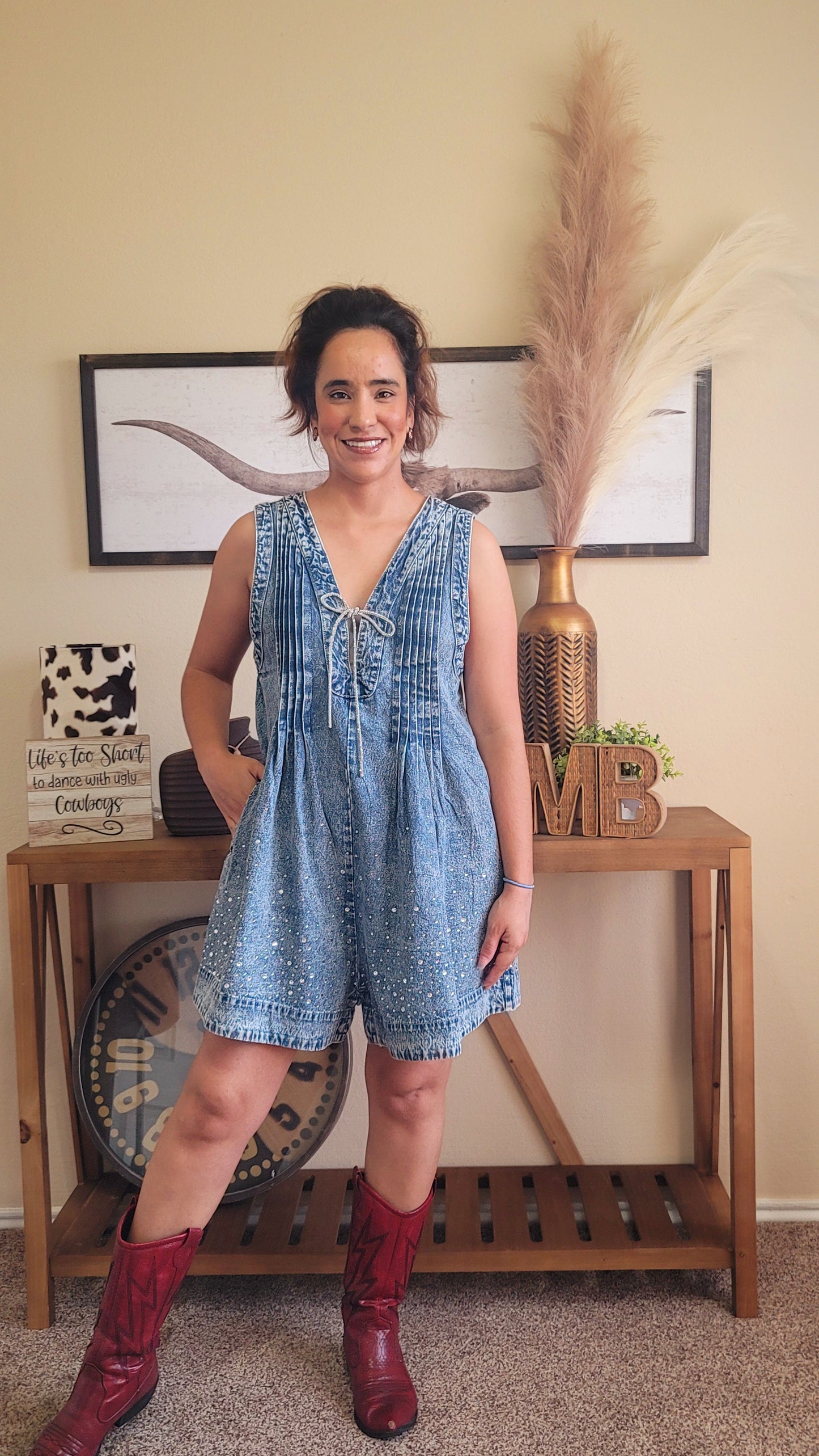 Denim Rhinestone Romper