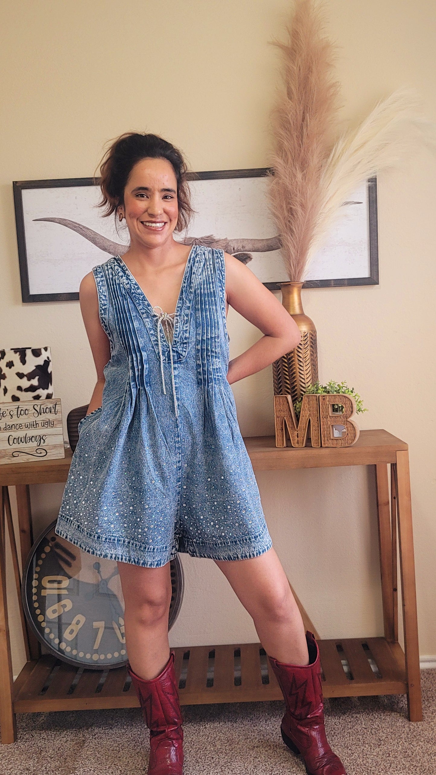 Denim Rhinestone Romper